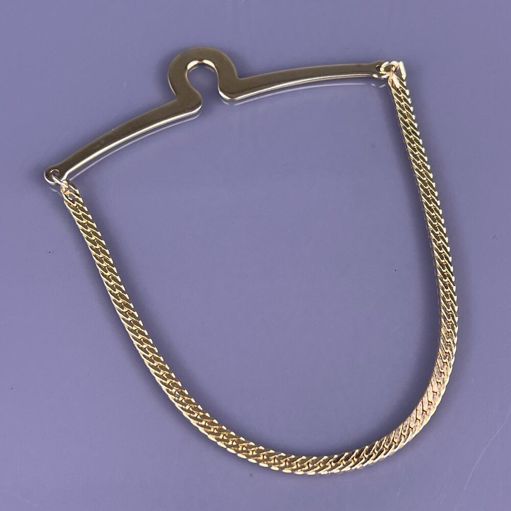 Herringbone Chain Button Hook Tie Clip Bar Gold Tone 2.25" Wide Vintage